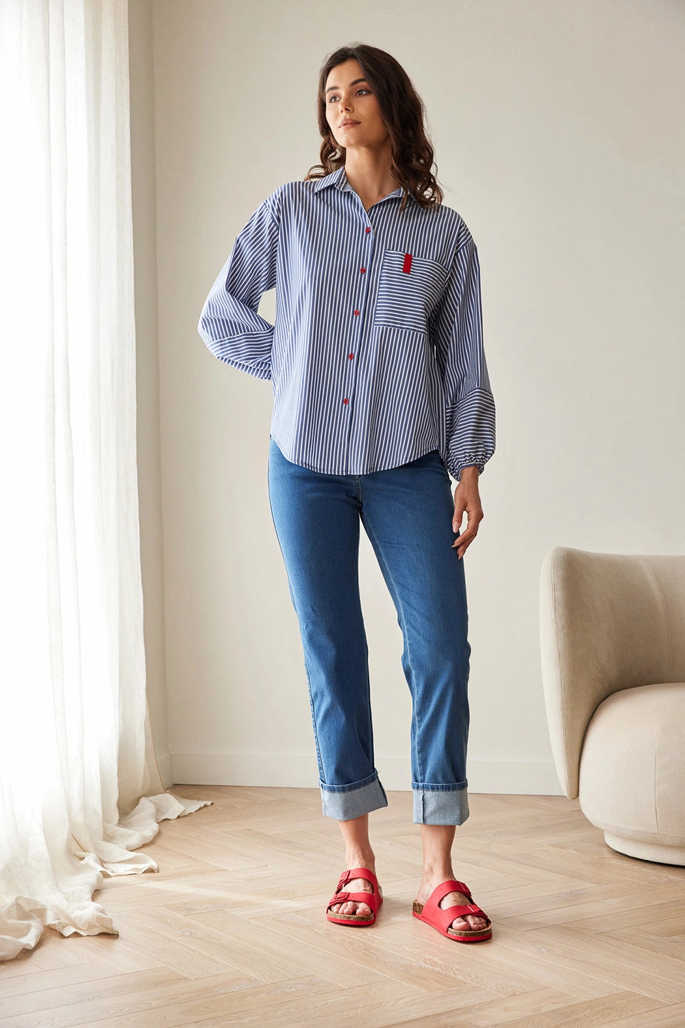Peruzzi Stripe Shirt in Navy/White S26126
