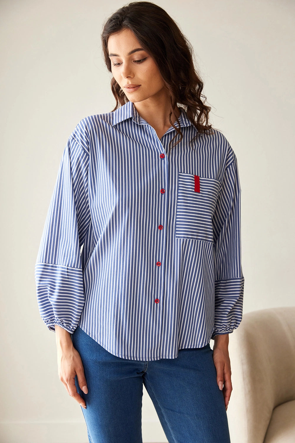 Peruzzi Stripe Shirt in Navy/White S26126