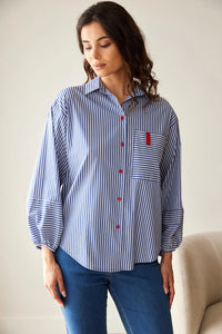 Peruzzi Stripe Shirt in Navy/White S26126