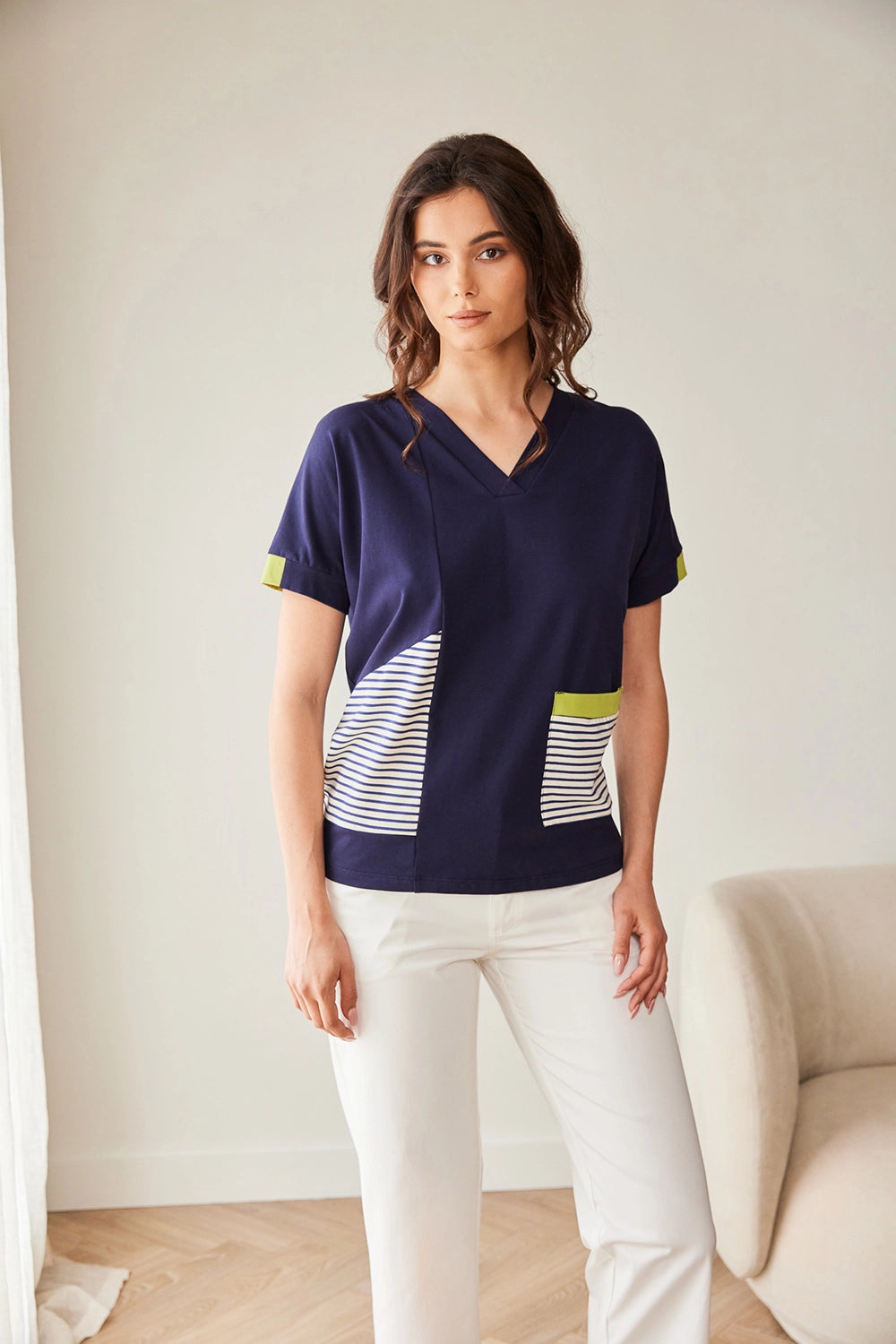 Peruzzi Stripe Top in Navy S26142