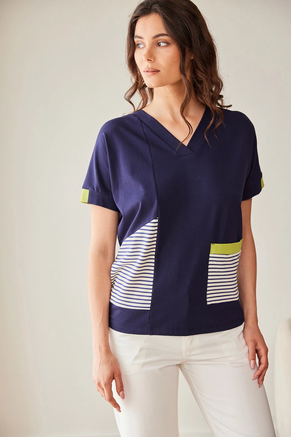 Peruzzi Stripe Top in Navy S26142
