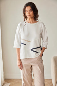 Peruzzi Zip Contrast Top in Ecru/Navy S26171