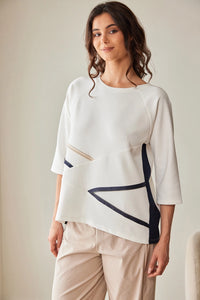 Peruzzi Zip Contrast Top in Ecru/Navy S26171
