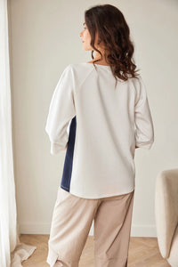 Peruzzi Zip Contrast Top in Ecru/Navy S26171