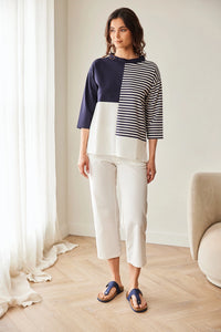 Peruzzi Stripe Block Top in Navy/Ecru S26176