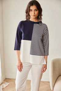 Peruzzi Stripe Block Top in Navy/Ecru S26176