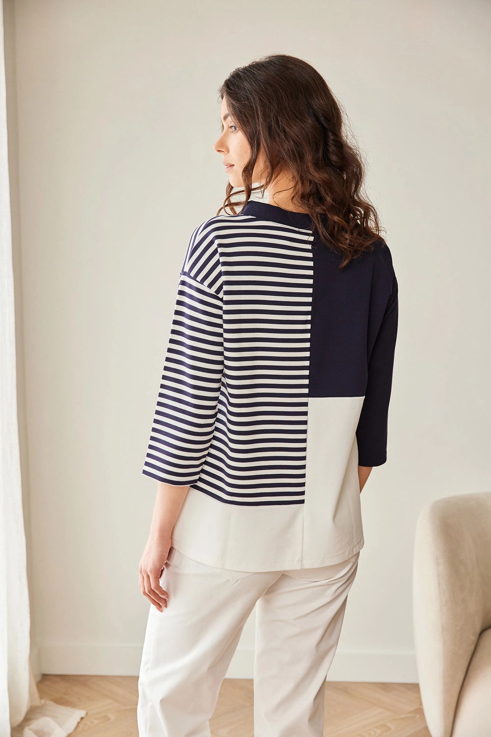 Peruzzi Stripe Block Top in Navy/Ecru S26176