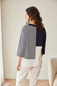 Peruzzi Stripe Block Top in Navy/Ecru S26176