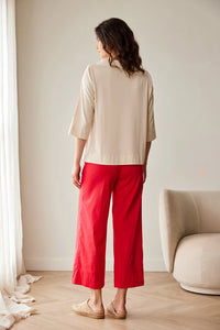 Peruzzi Contrast Sleeve Top in Sand/Red S26184