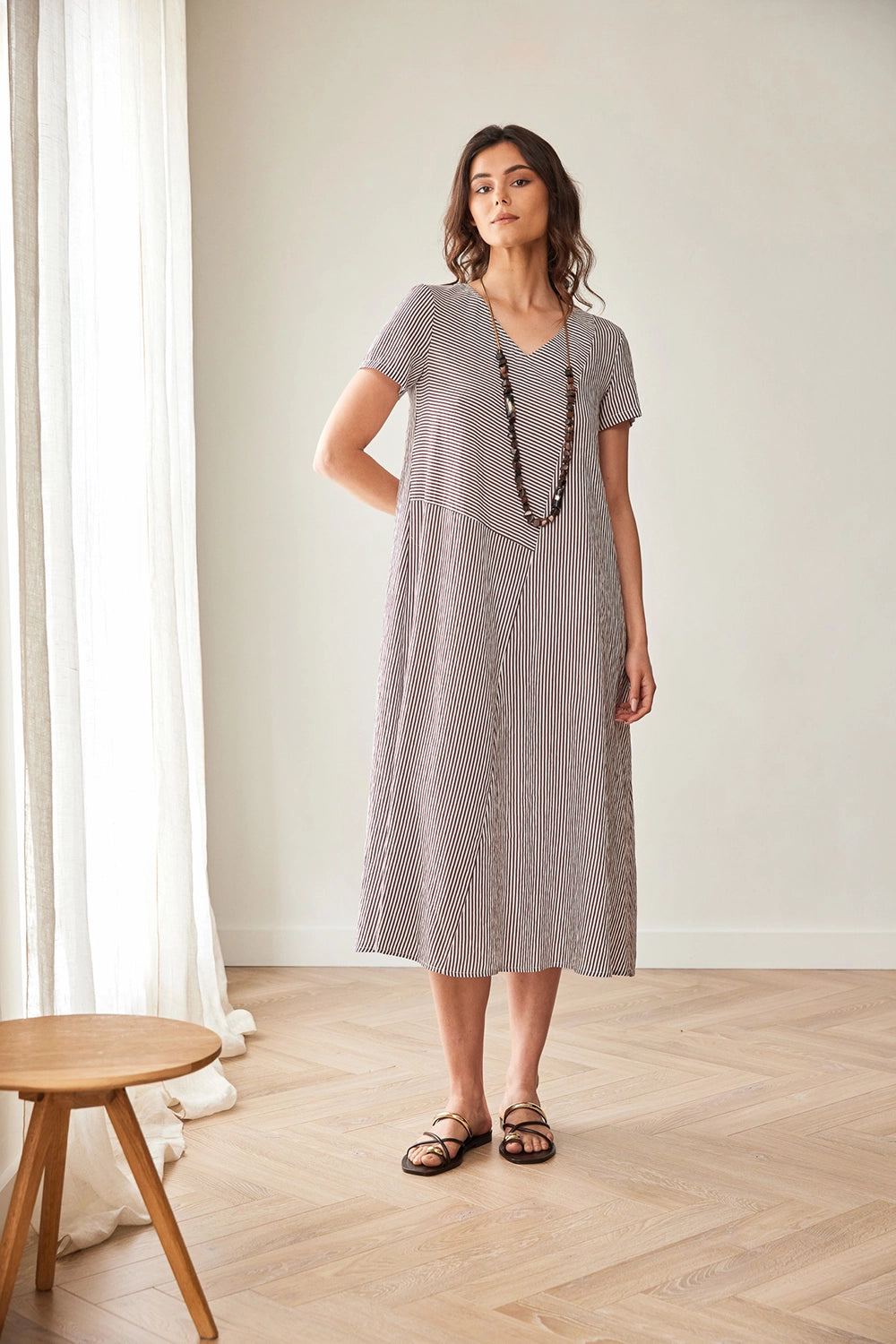 Peruzzi Stripe Dress in Brown/Ecru S26200