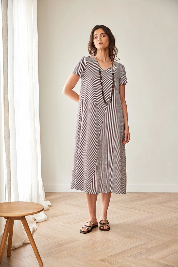 Peruzzi Stripe Dress in Brown/Ecru S26200
