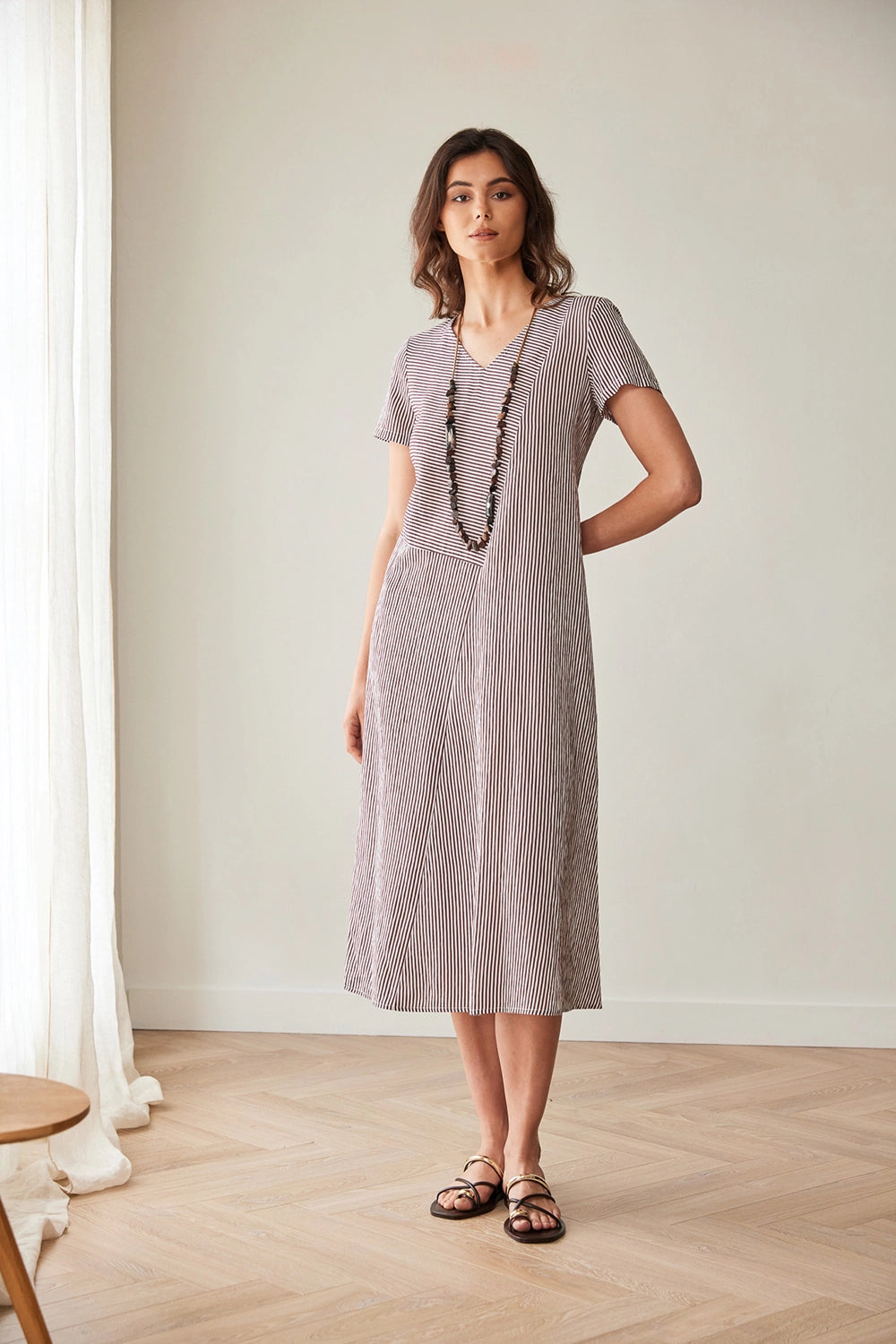 Peruzzi Stripe Dress in Brown/Ecru S26200