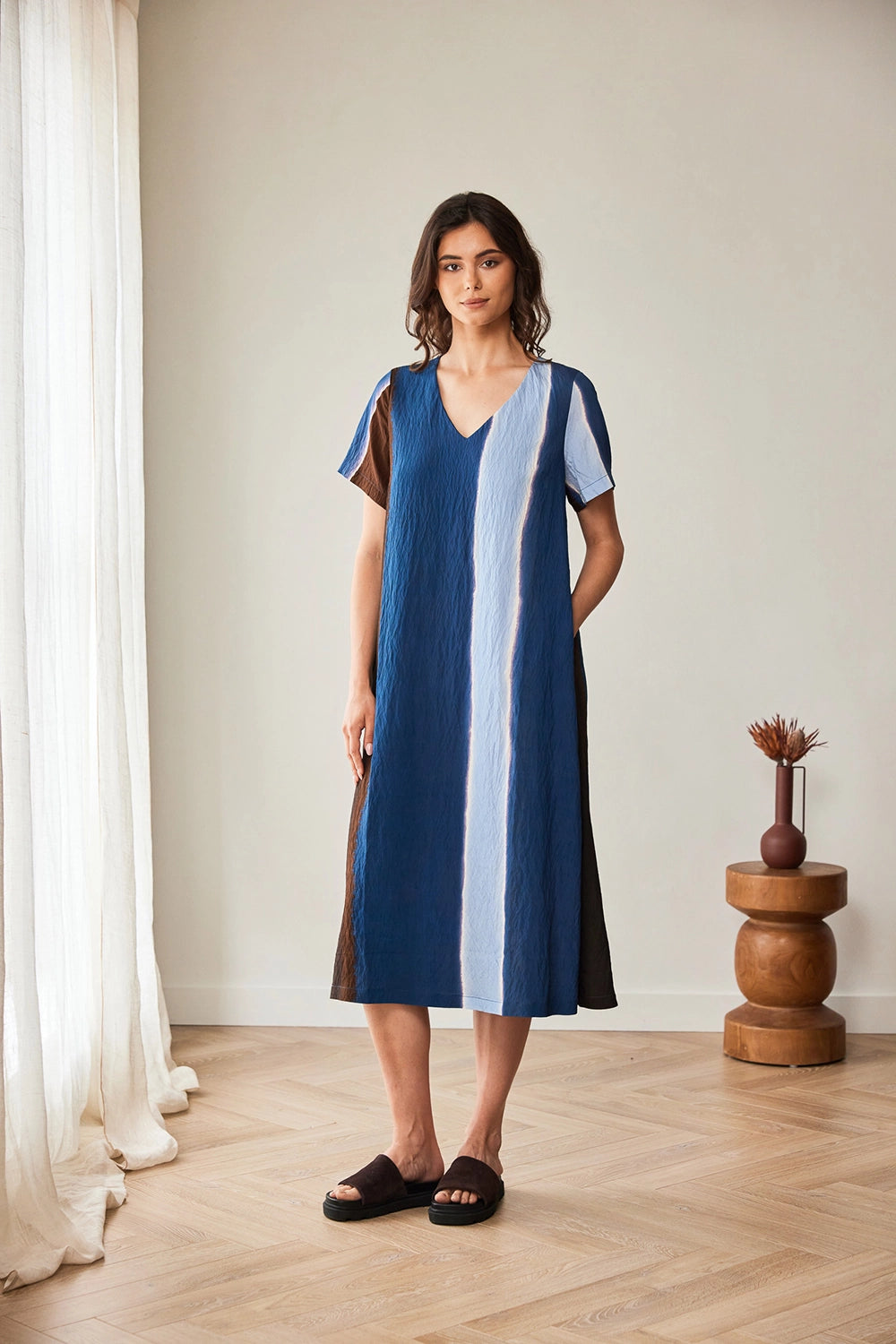 Peruzzi Multi Stripe Dress in Blue/Brown S26205