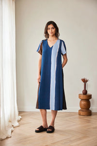 Peruzzi Multi Stripe Dress in Blue/Brown S26205