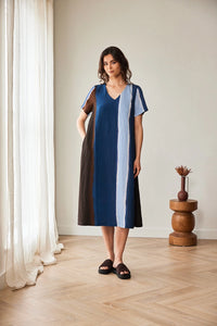 Peruzzi Multi Stripe Dress in Blue/Brown S26205