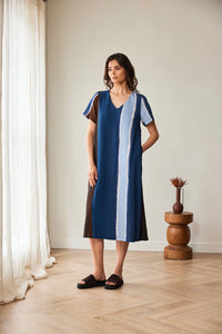Peruzzi Multi Stripe Dress in Blue/Brown S26205