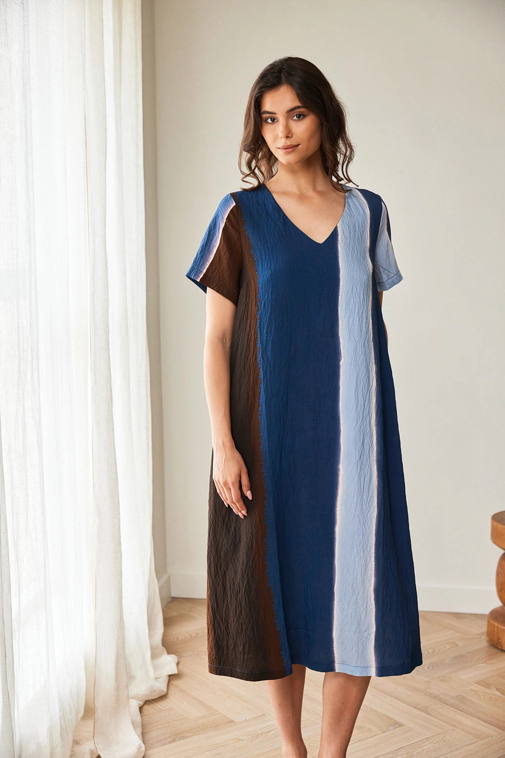 Peruzzi Multi Stripe Dress in Blue/Brown S26205