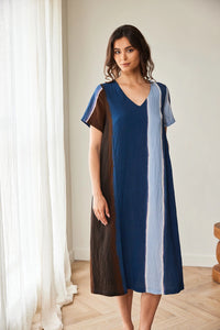 Peruzzi Multi Stripe Dress in Blue/Brown S26205