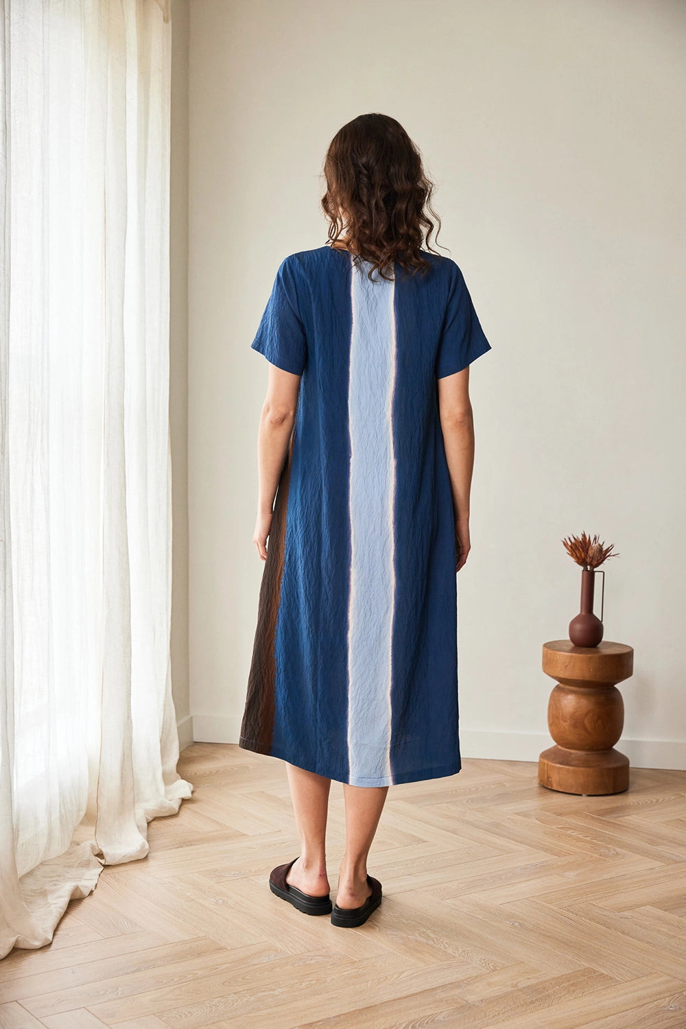 Peruzzi Multi Stripe Dress in Blue/Brown S26205