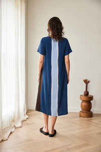 Peruzzi Multi Stripe Dress in Blue/Brown S26205