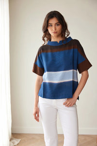 Peruzzi Multi Stripe Top in Blue/Brown S26206