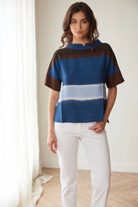 Peruzzi Multi Stripe Top in Blue/Brown S26206