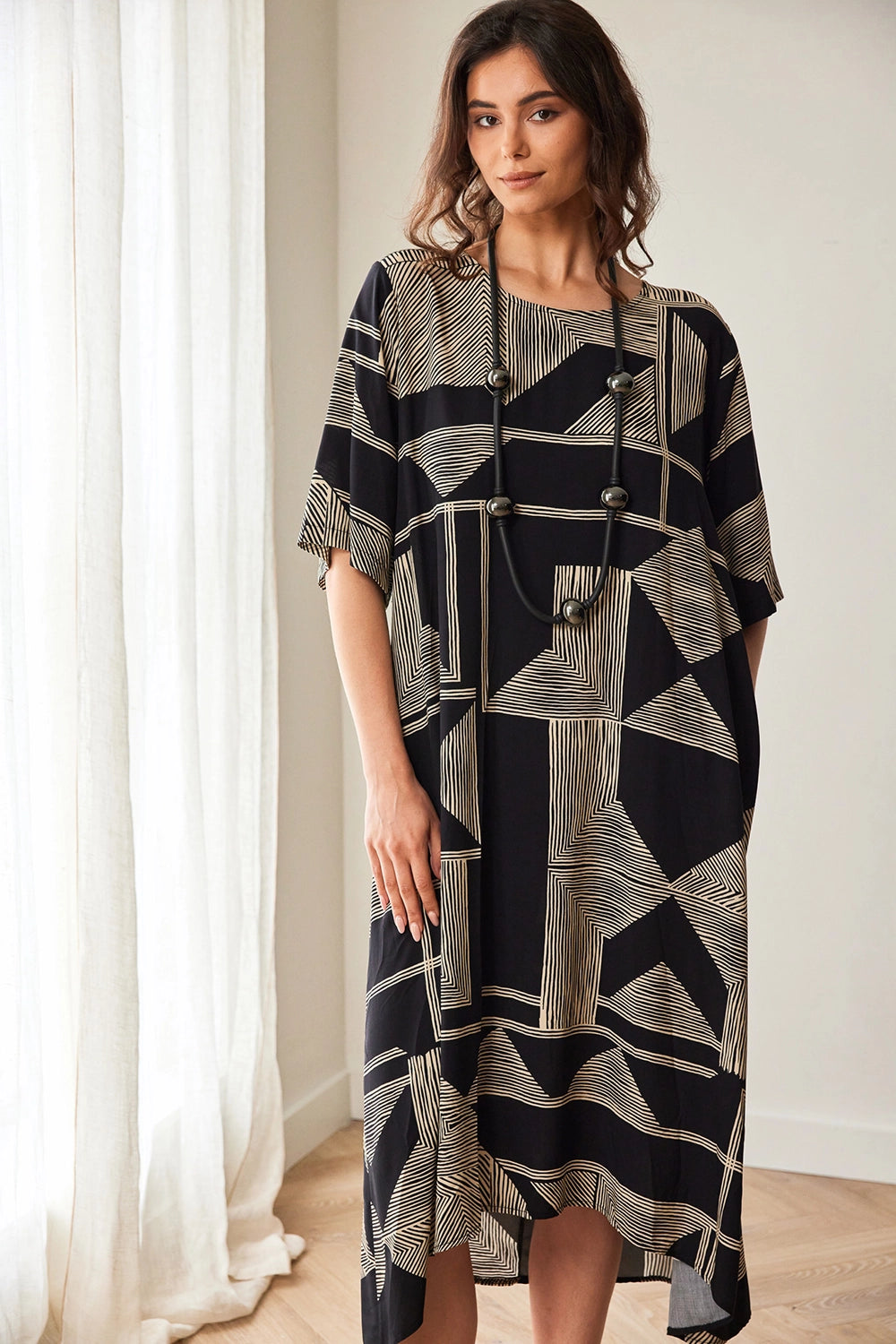 Peruzzi Geo Print Dress in Black/Vanilla S26520
