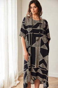Peruzzi Geo Print Dress in Black/Vanilla S26520
