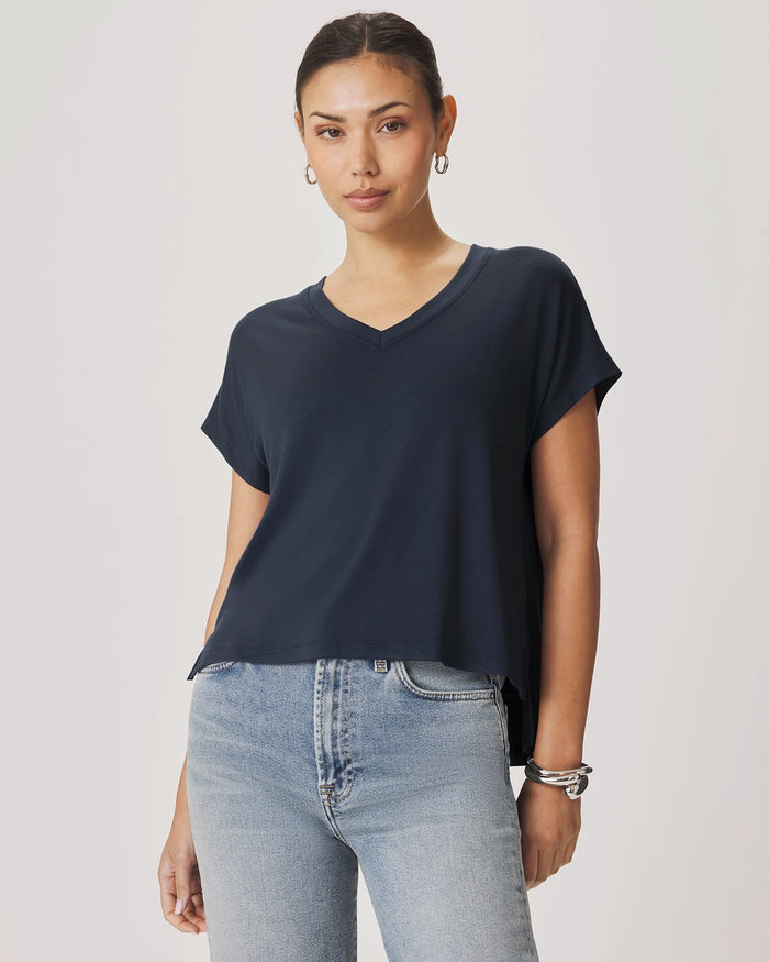 Splendid Amaya V Neck Top in Mood Indigo RS6K350