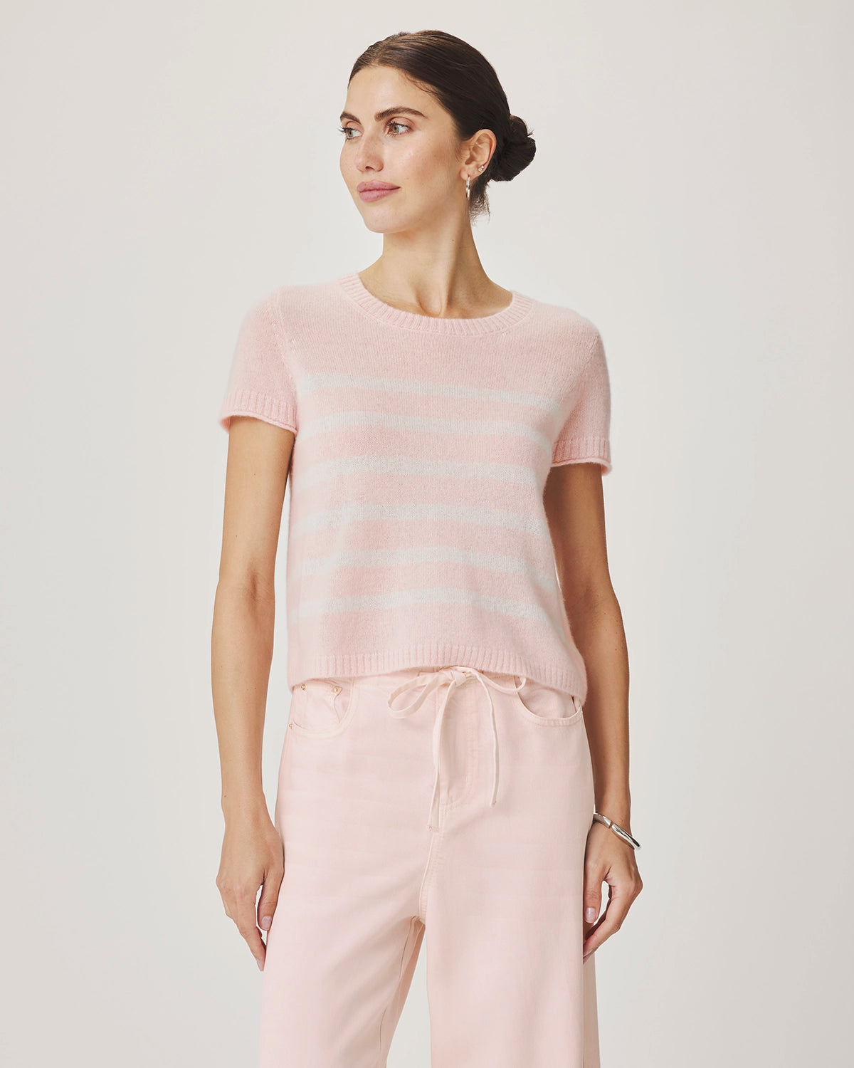 Splendid Emerson Stripe SS Sweater in Rose Petal/Shell RS6S271
