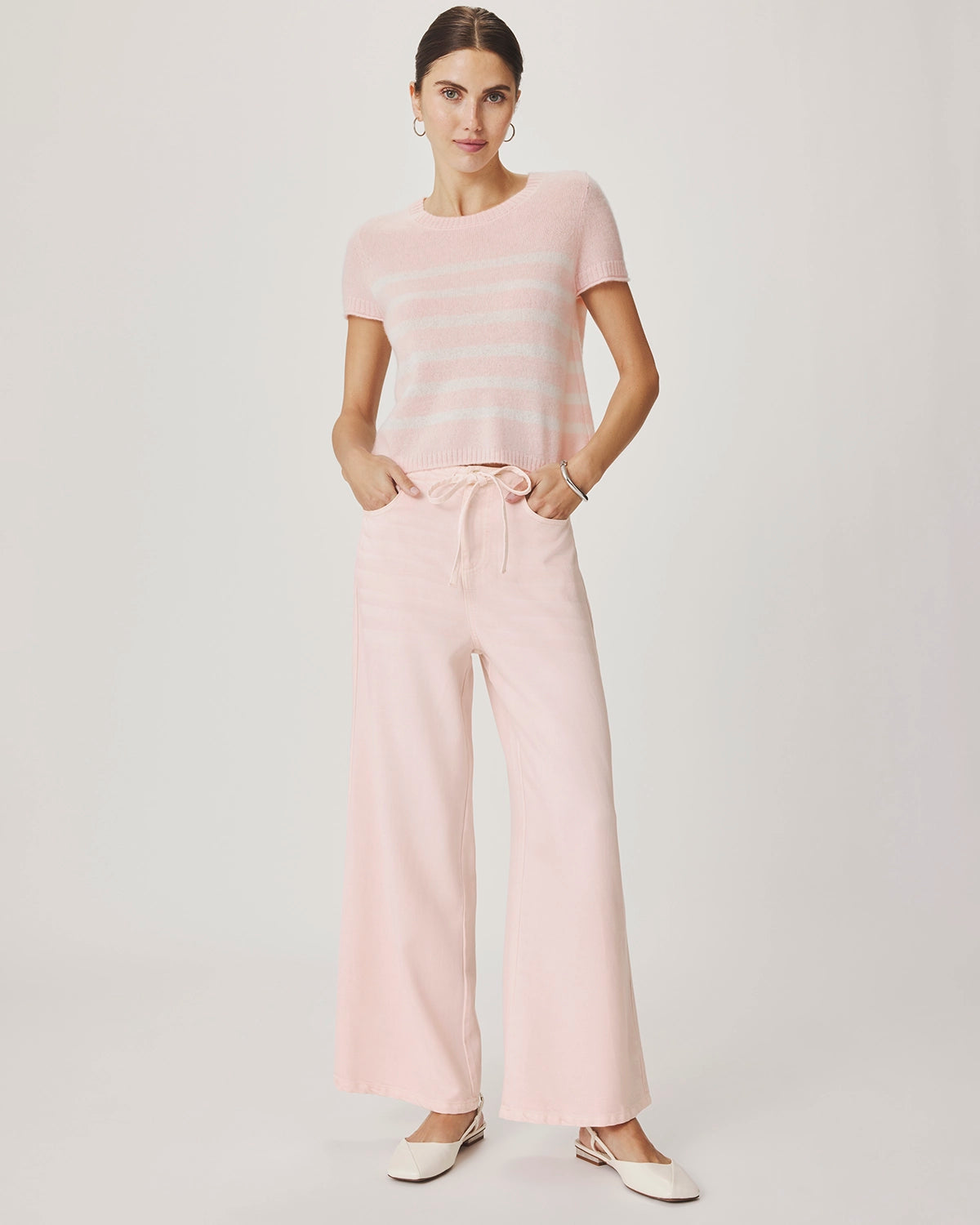Splendid Emerson Stripe SS Sweater in Rose Petal/Shell RS6S271