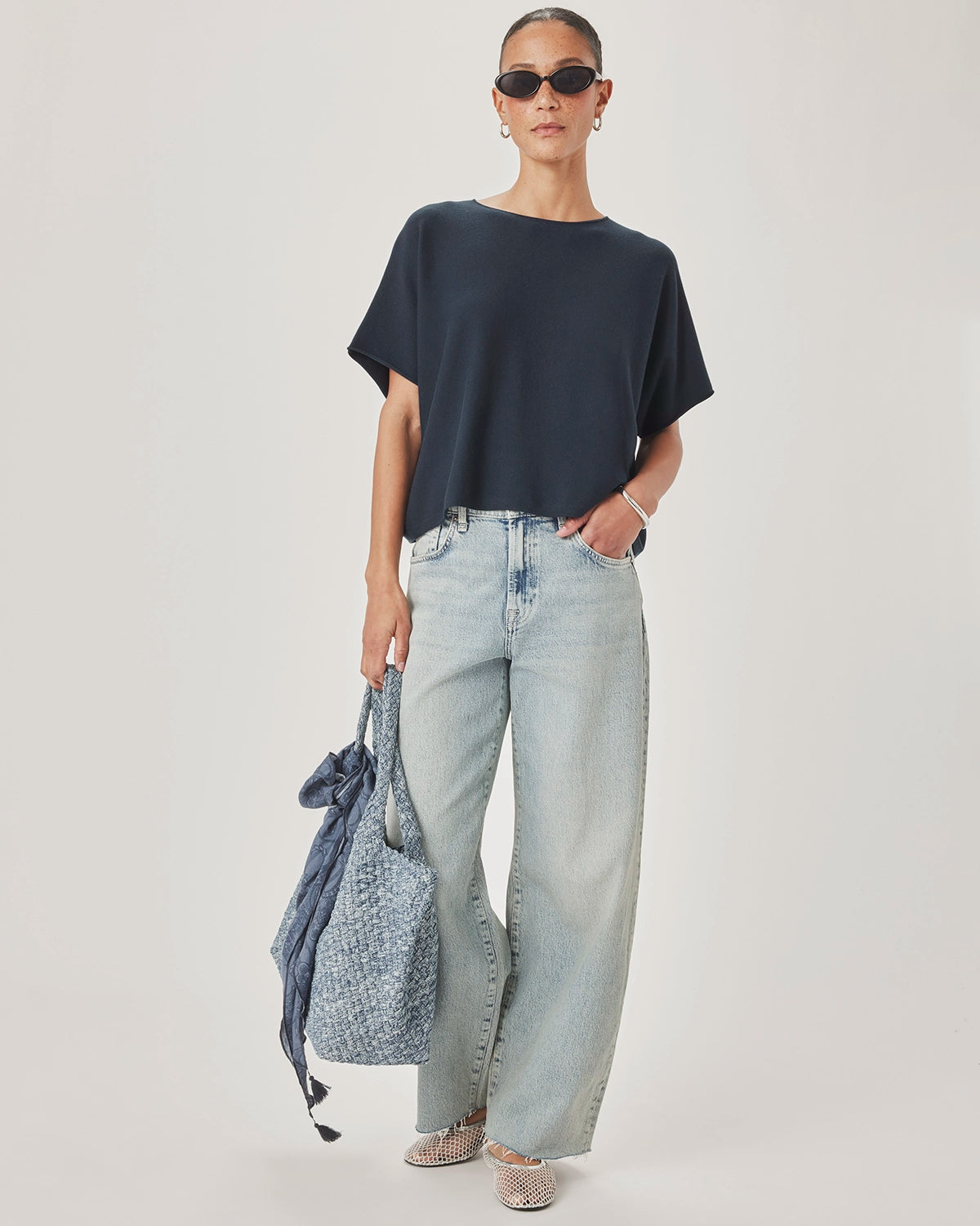 Splendid Christa Short Sleeve Sweater in Mood Indigo RS6S290