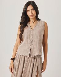 Splendid Ava Gauze Button Tank in Light Wicker RS6W000