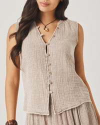 Splendid Ava Gauze Button Tank in Light Wicker RS6W000