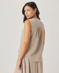 Splendid Ava Gauze Button Tank in Light Wicker RS6W000