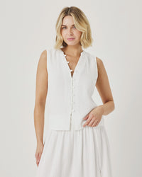 Splendid Ava Gauze Button Tank in White RS6W000