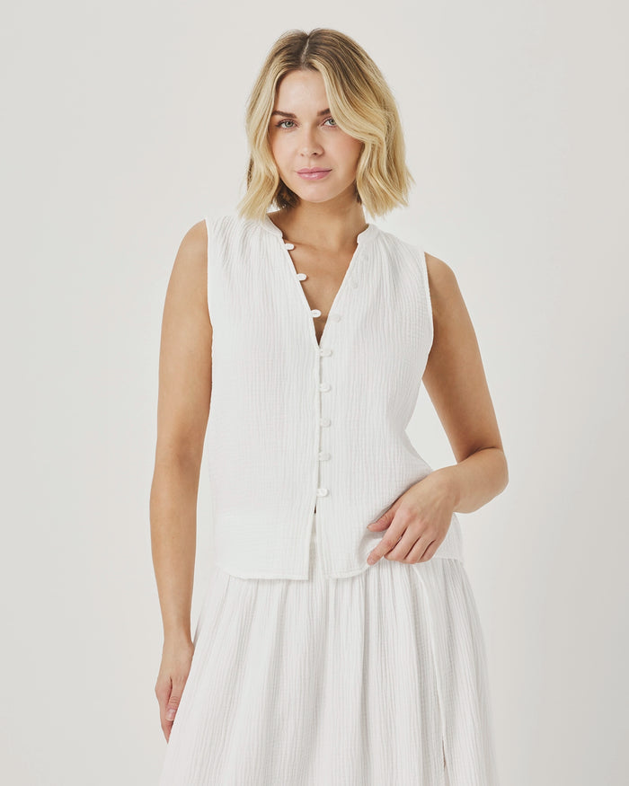 Splendid Ava Gauze Button Tank in White RS6W000