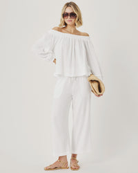 Splendid Ava Gauze Off Shoulder Top in White RS6W580