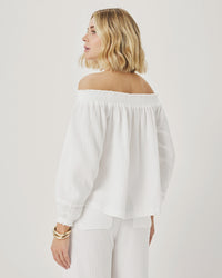 Splendid Ava Gauze Off Shoulder Top in White RS6W580