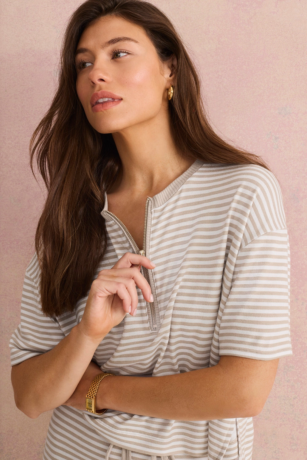 Splendid Brooke Stripe SS Top in Fawn Stripe RS5K630