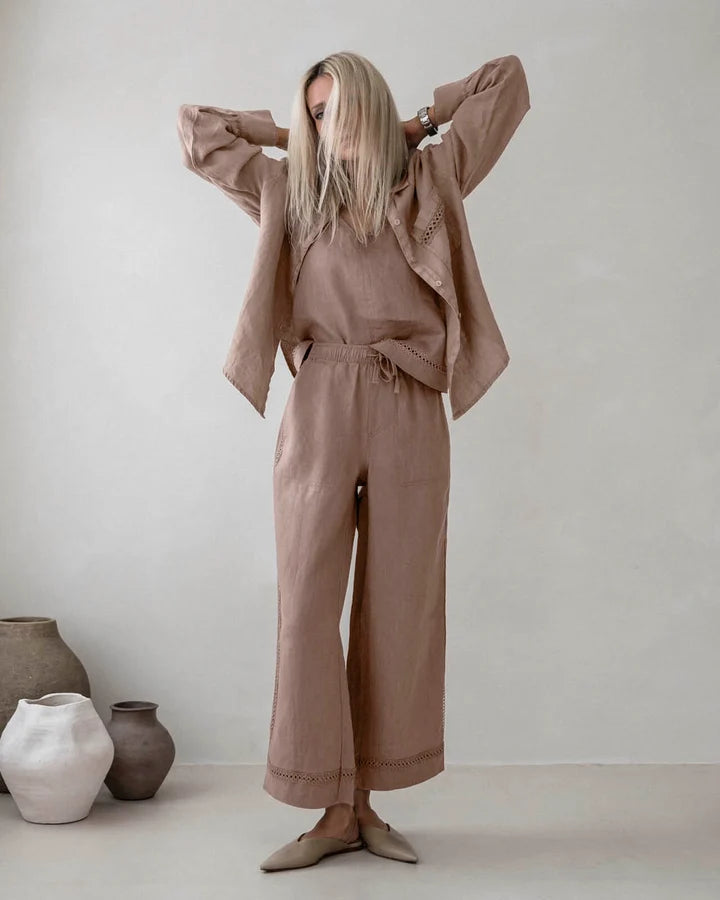 Splendid Stella Linen Trim Pant in Wicker RS6C660