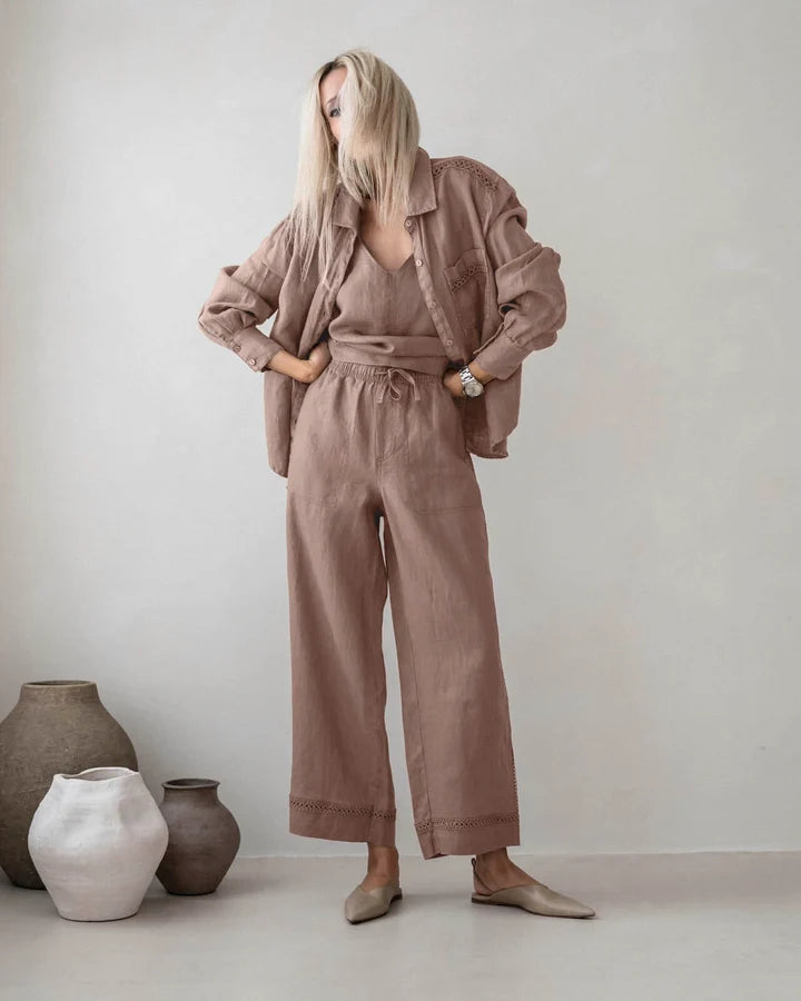 Splendid Stella Linen Trim Pant in Wicker RS6C660