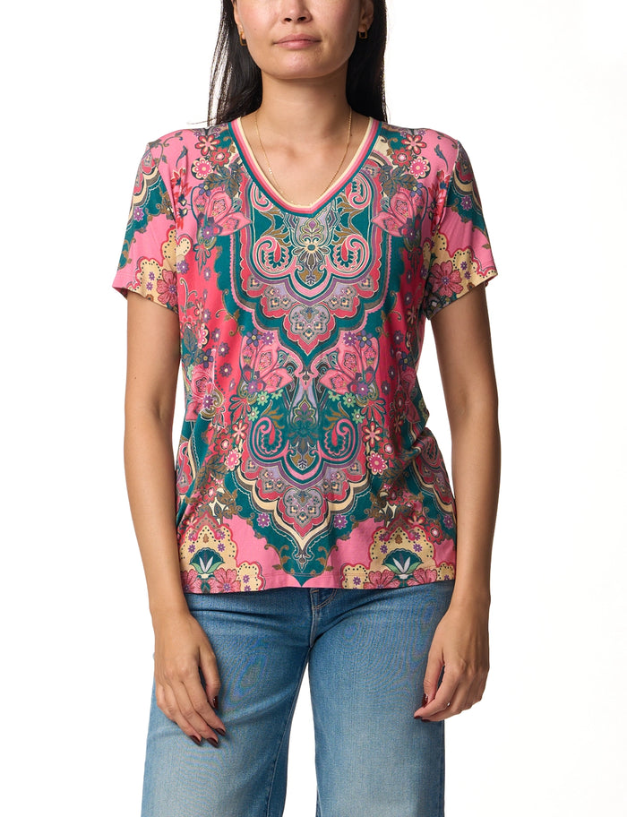 Johnny Was The Janie Favorite S/S V-Neck Tee-Paisley T19724-6