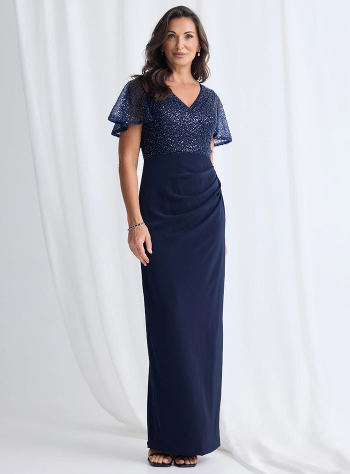 Trellis Lane Joyce Beaded Pencil Dress in Navy TL1063PS