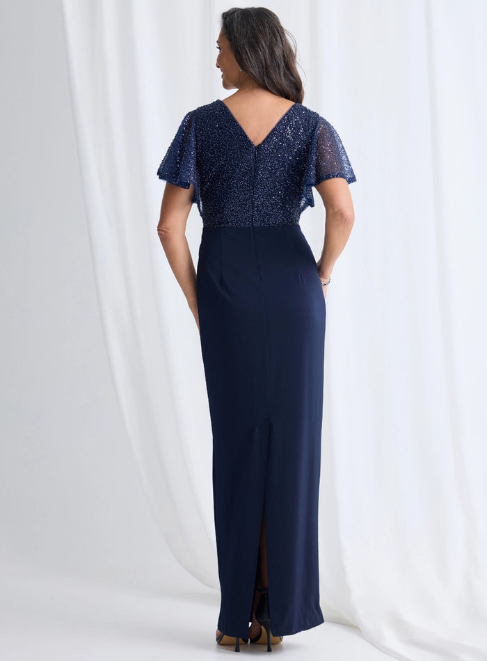 Trellis Lane Joyce Beaded Pencil Dress in Navy TL1063PS