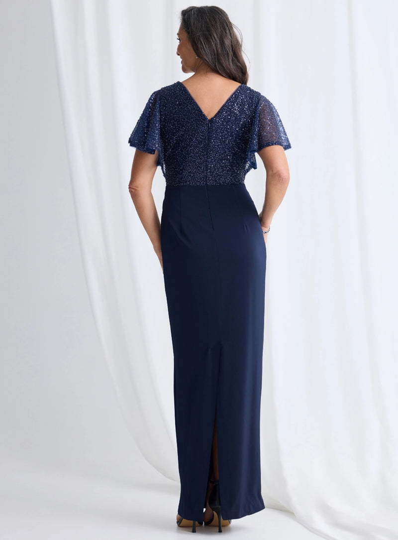 Trellis Lane Joyce Beaded Pencil Dress in Navy TL1063PS