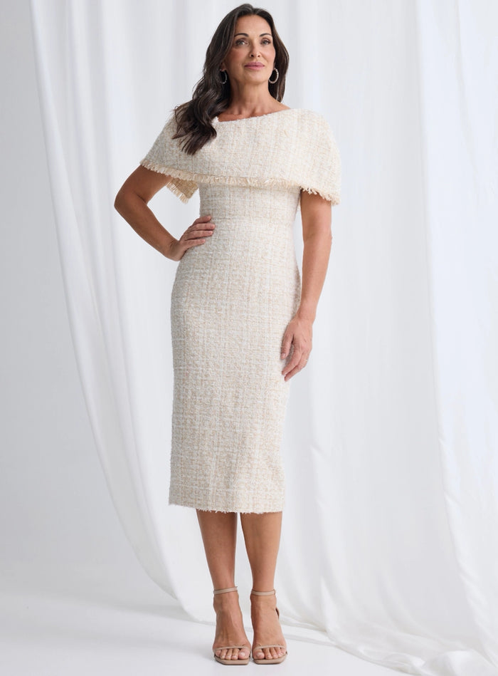 Trellis Lane Gabrielle Fitted Midi in Taupe TL1144
