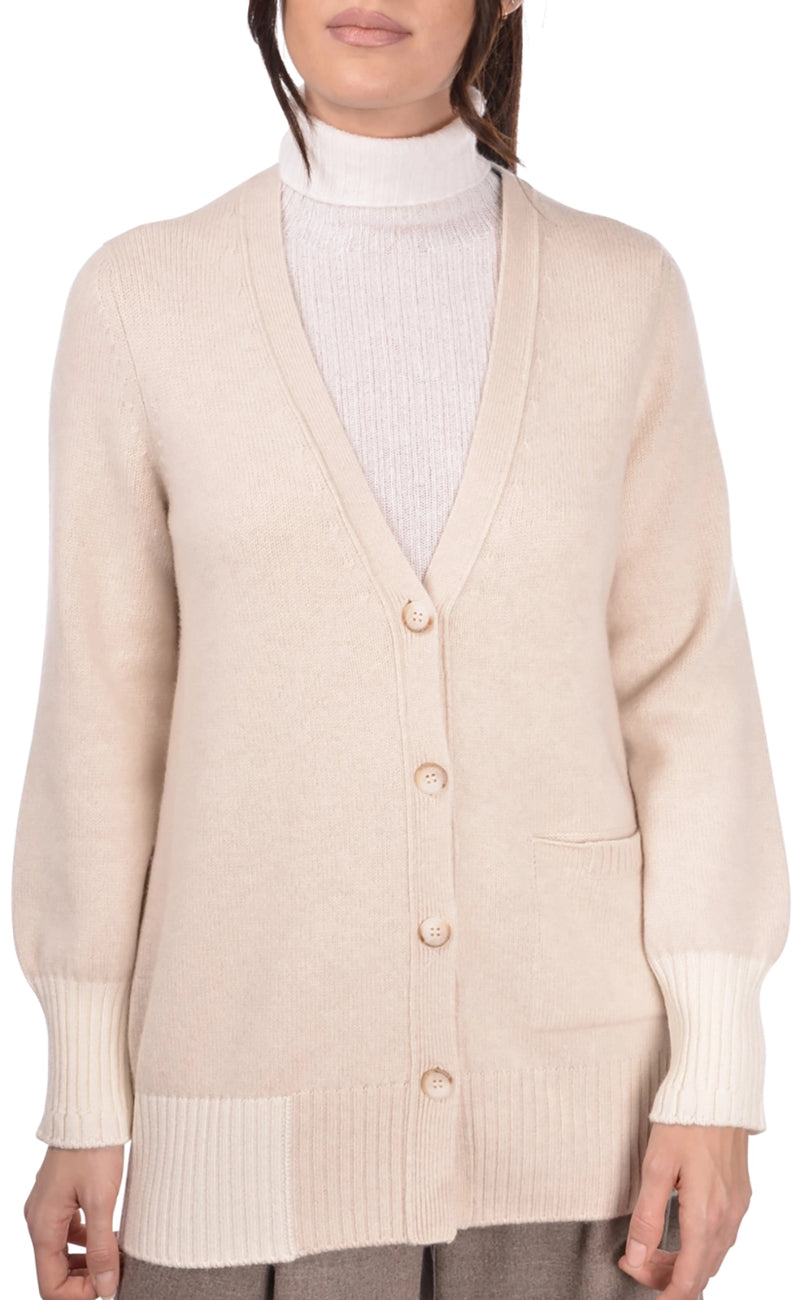 Gran Sasso Cashmere Long Cardigan with Contrast Cuff 23282-23880