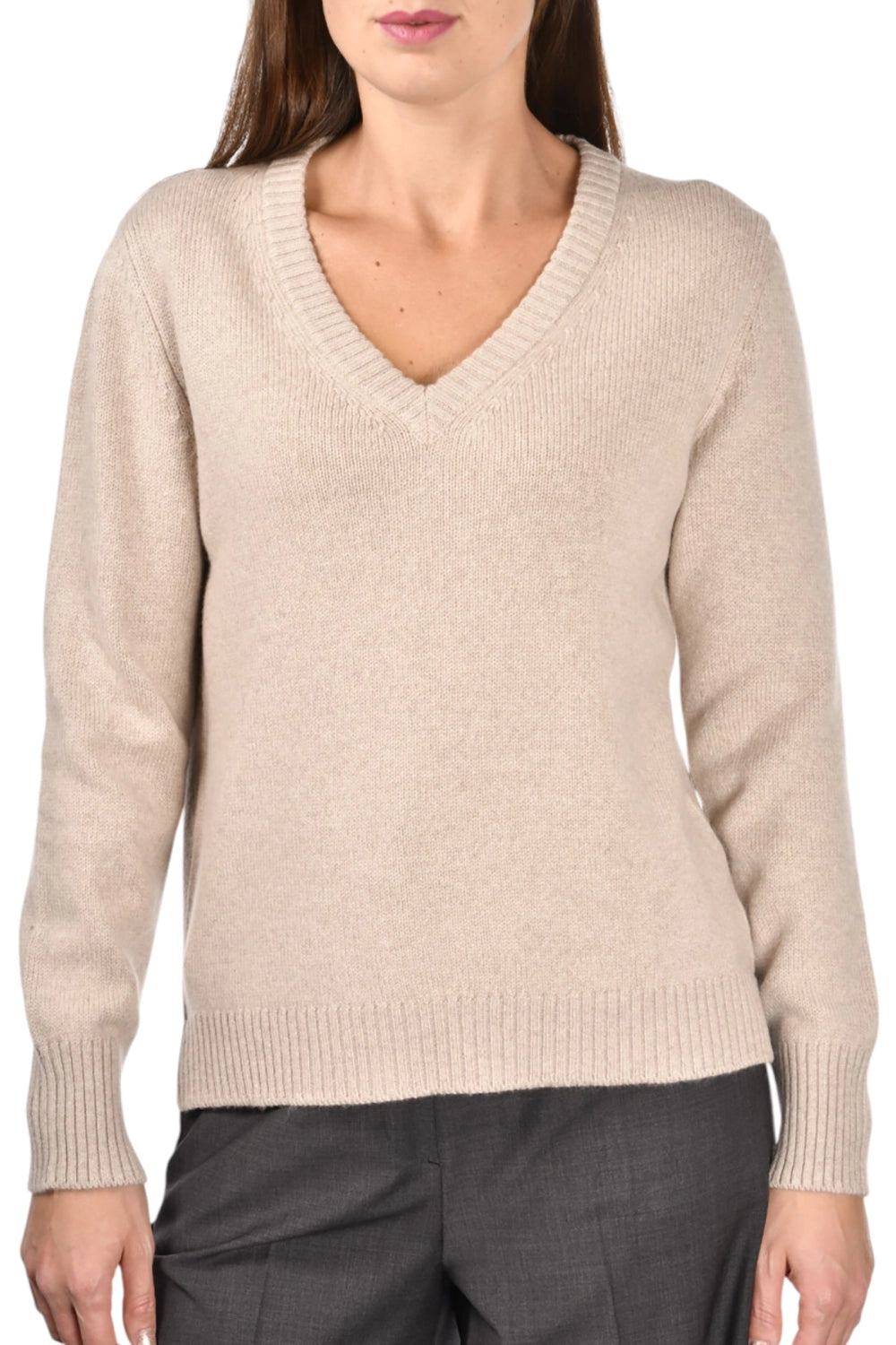 Gran Sasso Pure Cashmere V-Neck Knit in Oatmeal 23202-23800