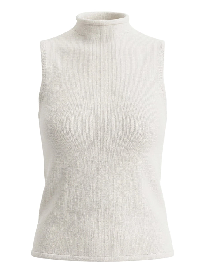 Gran Sasso Organic Cotton Tank with Rolled Edges in Cream 24222-13837